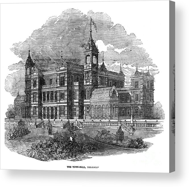 Engraving Acrylic Print featuring the drawing Town Hall, Melbourne, Australia, 1855 by Print Collector