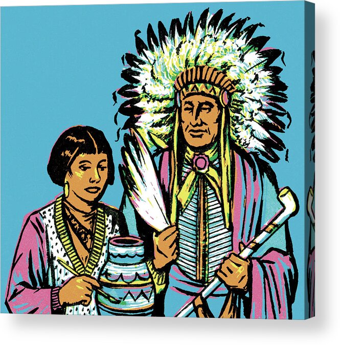 Adult Acrylic Print featuring the drawing Two Native Americans by CSA Images