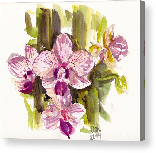 Flower Acrylic Print featuring the painting Pink Orchids by George Cret