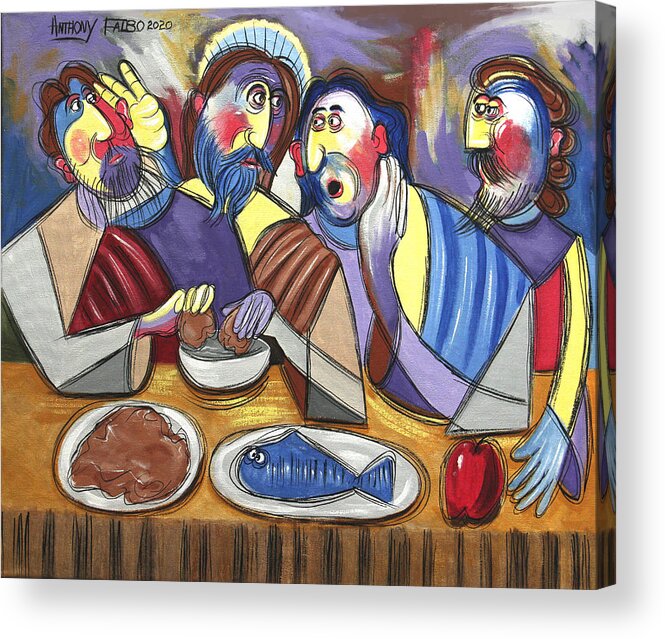 The Last Supper Acrylic Print featuring the painting Betrayal At The Last Supper Matthew 26 20-25 by Anthony Falbo