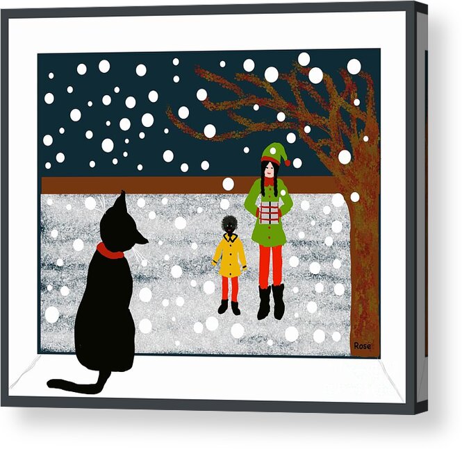 Black Cat Acrylic Print featuring the digital art Bringing gifts by Elaine Hayward