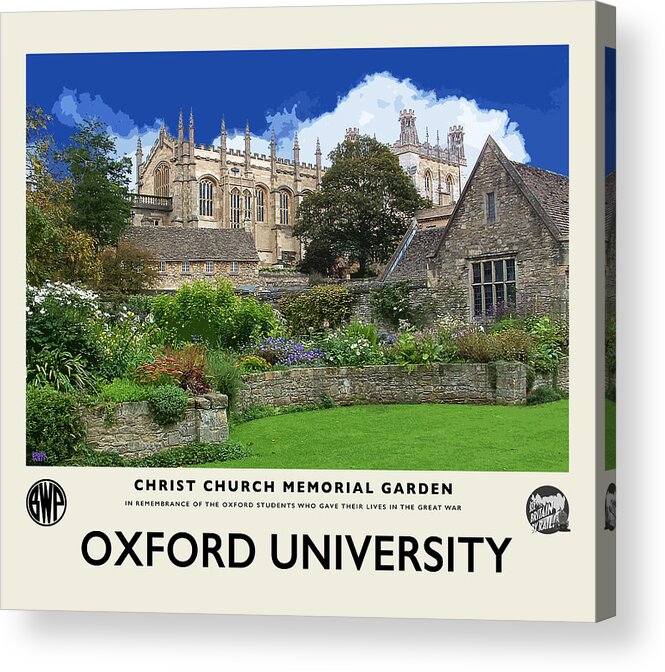 Oxford University Acrylic Print featuring the photograph CC Mem Garden Cream Railway Poster by Brian Watt