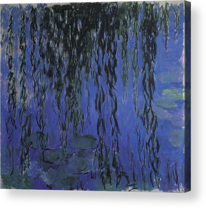Claude Monet  Meadow In Givernyclaude Monet  Meadow In Givernyclaude Monet  Meadow In Givernyclaude Monet  Meadow In Givernyclaude Monet  Meadow In Givernyclaude Monet  Meadow In Givernyclaude Monet  Meadow In Giverny Acrylic Print featuring the painting Claude Monet Water Lilies and Weeping Willow Branches by MotionAge Designs
