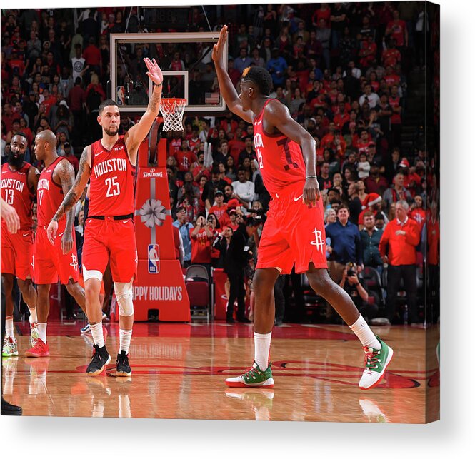 Austin Rivers Acrylic Print featuring the photograph Clint Capela and Austin Rivers by Bill Baptist