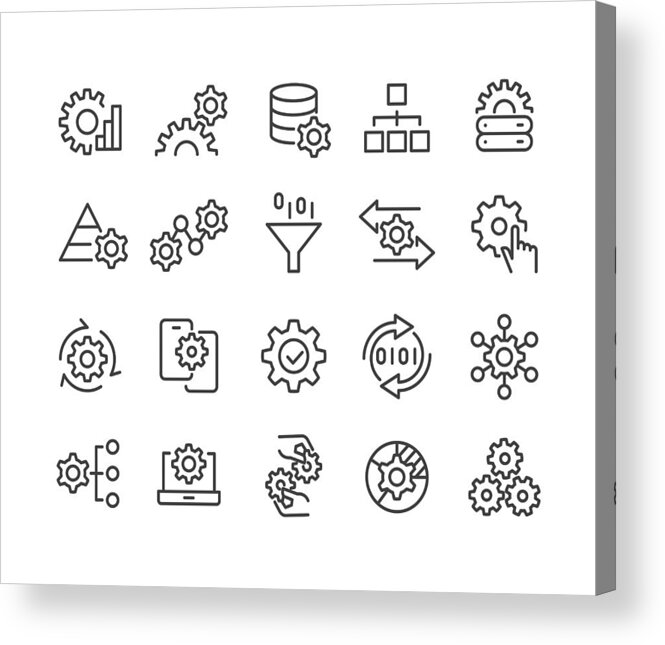 Thin Acrylic Print featuring the drawing Data Processing Icons - Classic Line Series by -victor-