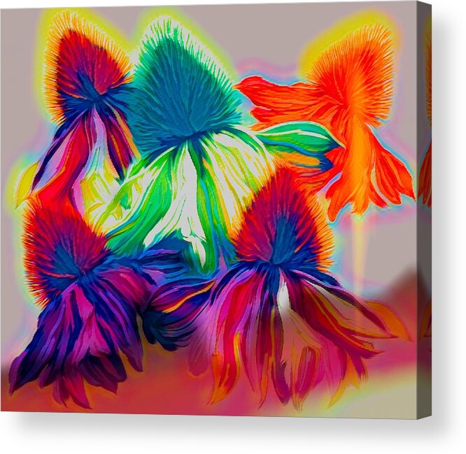 Flora Acrylic Print featuring the digital art Echinacea Flowers Dance by Joan Stratton