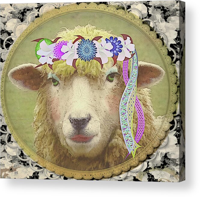 Vintage Style Acrylic Print featuring the mixed media G-lamb-orous Sheep by Shelli Fitzpatrick