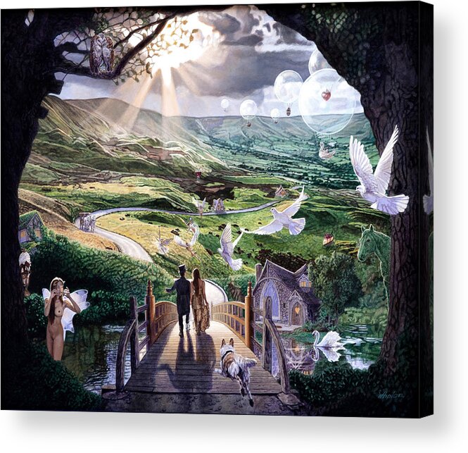 Fantasy Art Acrylic Print featuring the painting Going Home Across the River of Dreams by Patrick Whelan