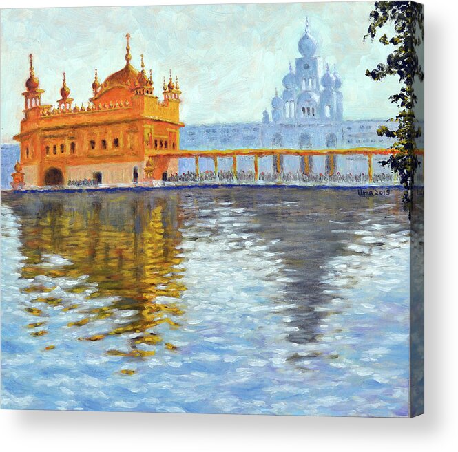 Golden Temple Acrylic Print featuring the painting Golden temple series 1 by Uma Krishnamoorthy