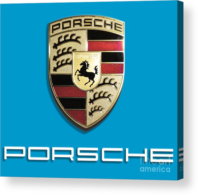 Porsche Logo Acrylic Print featuring the digital art High Res Quality Porsche Logo - Hood Emblem Isolated on Colorful Background by Stefano Senise