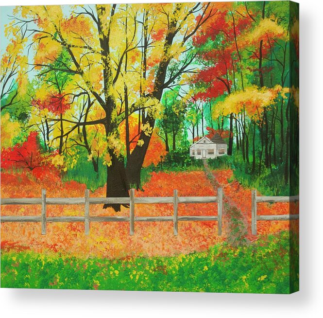 Autumn Acrylic Print featuring the painting House In The Woods by Rollin Kocsis