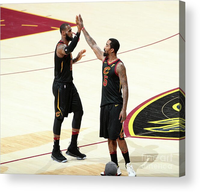 Playoffs Acrylic Print featuring the photograph J.r. Smith and Lebron James by Nathaniel S. Butler