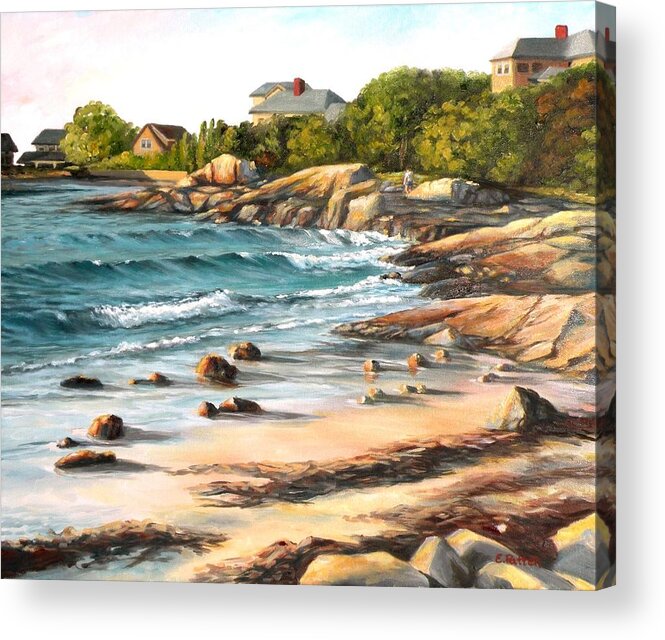 Lighthouse Beach Acrylic Print featuring the painting Lighthouse Beach, Annisquam, MA by Eileen Patten Oliver