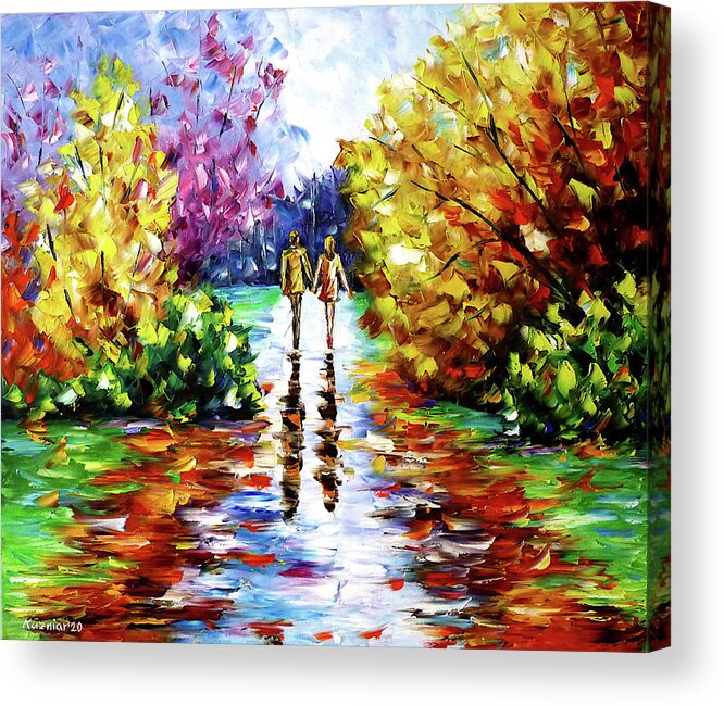 Colorful Park Acrylic Print featuring the painting Lovers In Autumn by Mirek Kuzniar