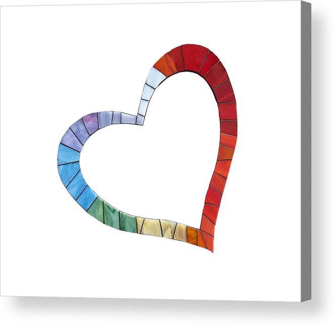 Heart Acrylic Print featuring the glass art Mosaic Heart In Rainbow Colors by Adriana Zoon