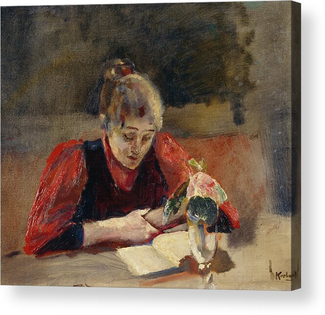Christian Krohg Acrylic Print featuring the painting Oda sits and read, 1888 by O Vaering by Christian Krohg