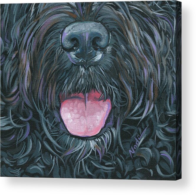 Portuguese Water Dog Acrylic Print featuring the painting Portuguese Water Dog Mask by Nadi Spencer