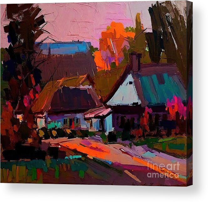 Original Oil Painting Acrylic Print featuring the painting Quiet Evening Painting original oil painting Handmade Original painting wall art Art for sale online art gallery impressionism easy home decor art Landscape Oil Painting Small Size Painting one of a by N Akkash