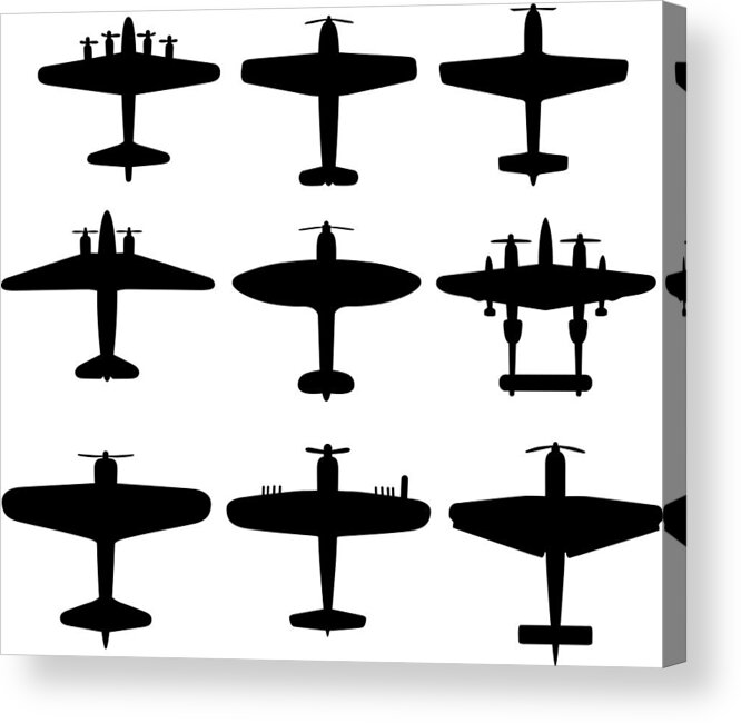 Military Airplane Acrylic Print featuring the drawing Retro WWII Airplane Silhouettes by RobinOlimb