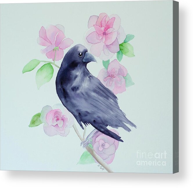 Crow Acrylic Print featuring the painting Rosy Crow by Laurel Best