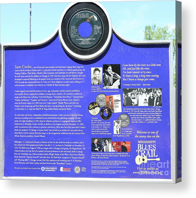 Blues Trail Acrylic Print featuring the photograph Sam Cooke Blues Trail Plaque History by Chuck Kuhn
