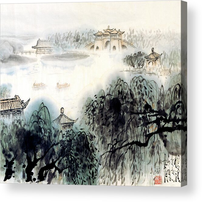 Yang Wenqing Acrylic Print featuring the painting Shouxi Lake I by Yang Wenqing