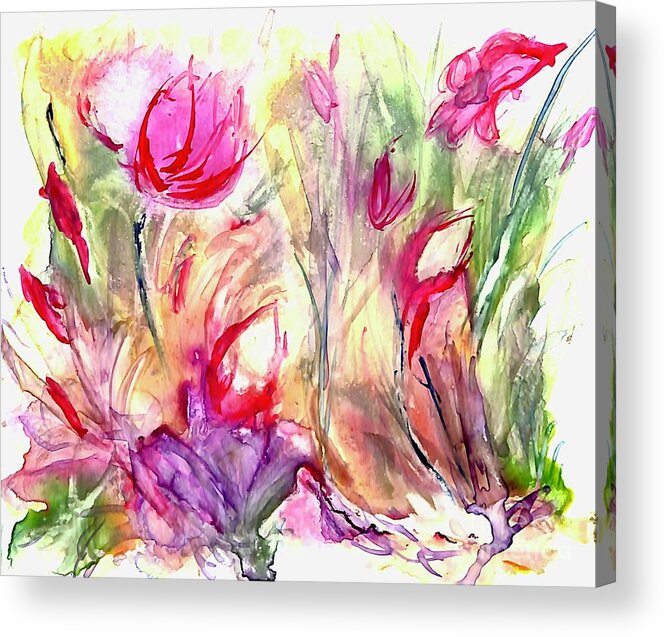 Tulips Acrylic Print featuring the painting Spring is Springing by Patty Donoghue