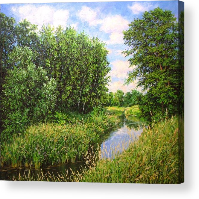 Summer Landscape Acrylic Print featuring the painting Summer landscape 6 by Kastsov