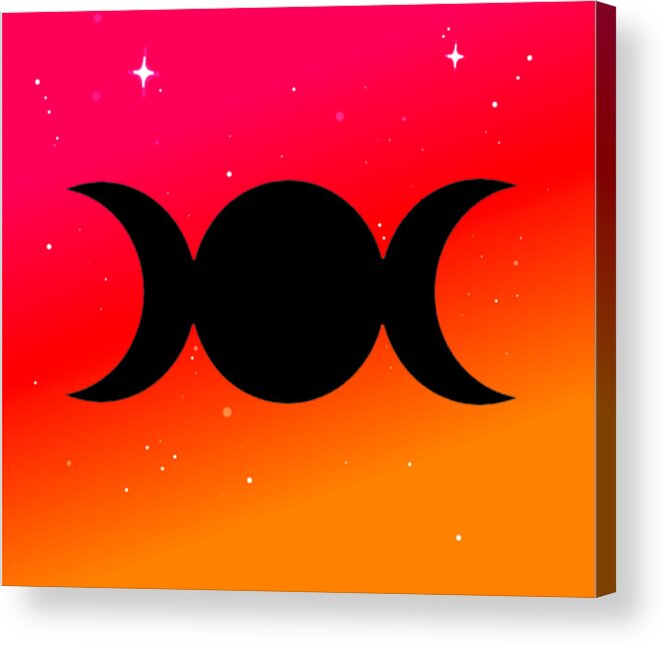 Digital Acrylic Print featuring the digital art Sunset Triple Moon Goddess Symbol on Warm Ombre by Vicki Noble