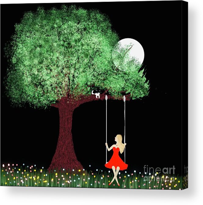 Moon Acrylic Print featuring the digital art The midnight swing by Elaine Hayward