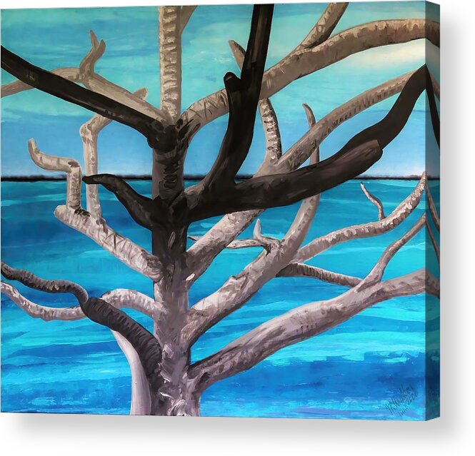 Beach View Acrylic Print featuring the painting Tree and Beach by Joan Stratton