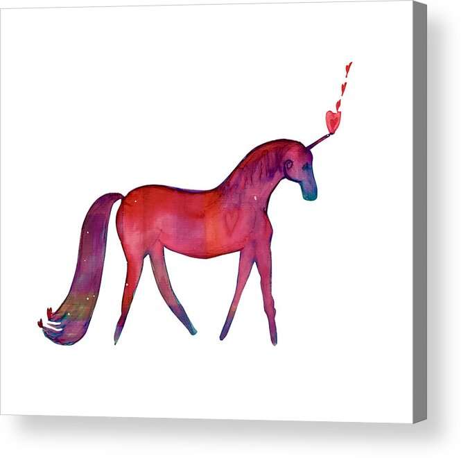 Unicorn Acrylic Print featuring the painting Vibrant Unicorn Heart by Sandy Rakowitz