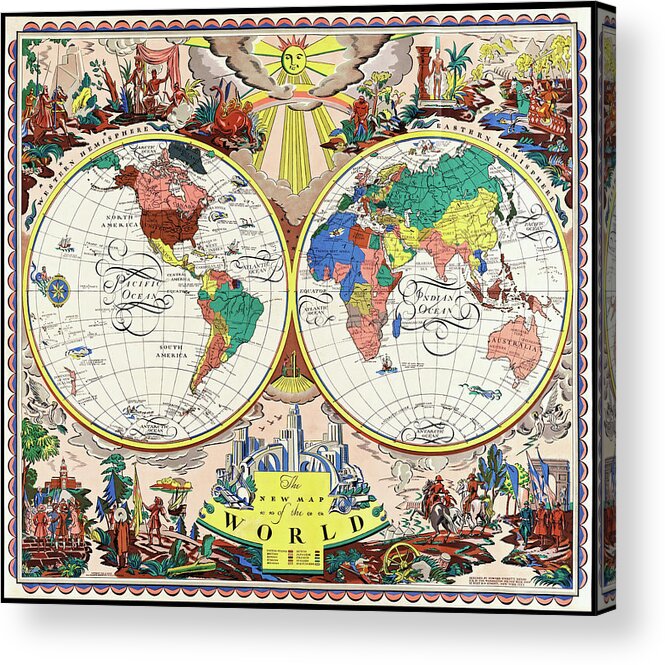 World Acrylic Print featuring the photograph Vintage Pictorial Map of The World 1928 by Carol Japp