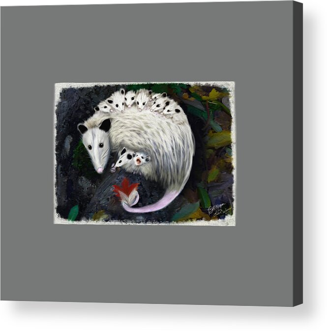 Opossum Acrylic Print featuring the digital art Virginia Opossum Mama by Lisa Redfern
