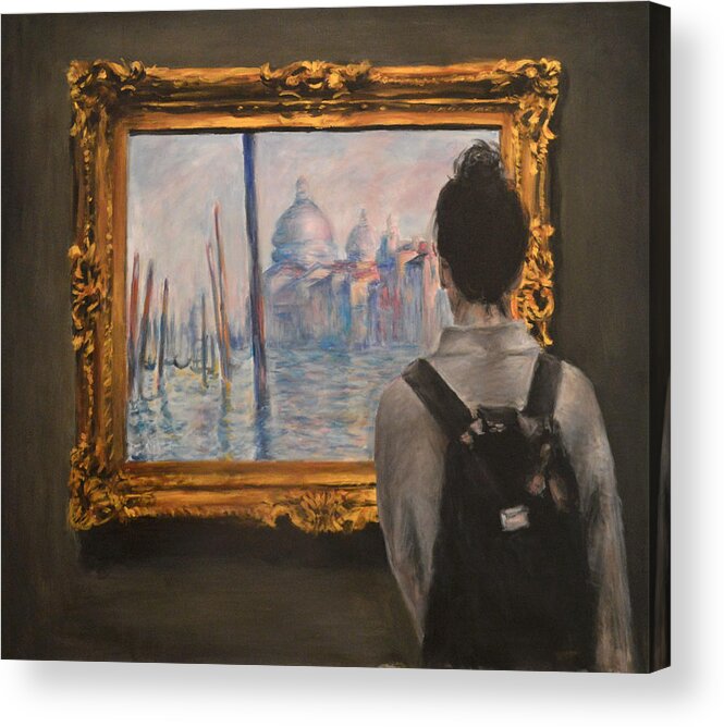Monet Acrylic Print featuring the painting Watching Monet Venice by Escha Van den bogerd