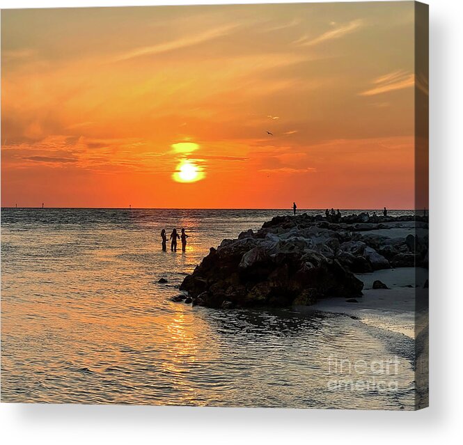 Clearwater Beach Sunset Acrylic Print featuring the photograph When The Sun Goes Down by Kerri Farley