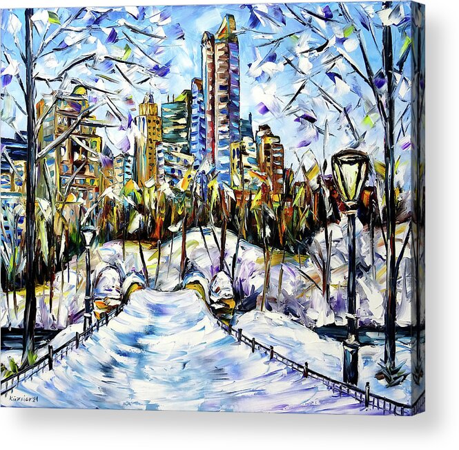 New York In Winter Acrylic Print featuring the painting Winter Time In New York by Mirek Kuzniar