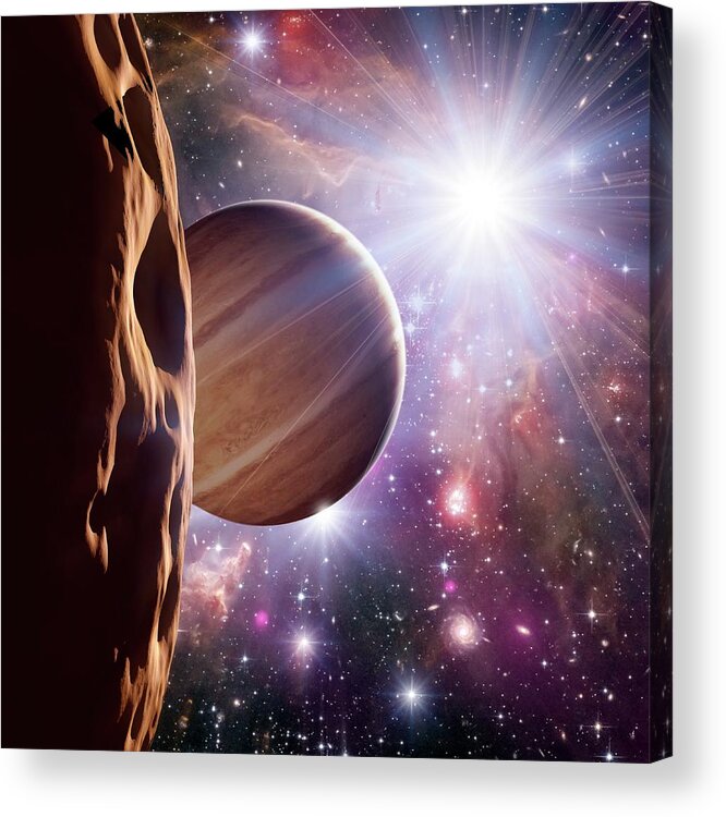 Nobody Acrylic Print featuring the photograph Alien Planet And Star Cluster #1 by Detlev Van Ravenswaay