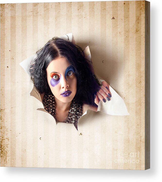 Beautiful Female Jester Breaking Out Of Wallpaper Acrylic Print By Jorgo Photography Wall Art Gallery