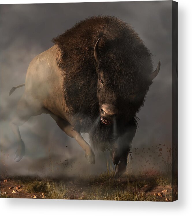 Bison Acrylic Print featuring the digital art Charging Bison #1 by Daniel Eskridge