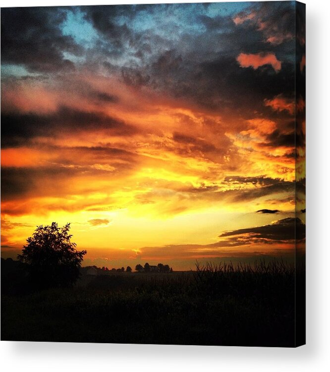 Sunset Acrylic Print featuring the photograph Country Scene from Hilltop to Hilltop #2 by Angela Rath