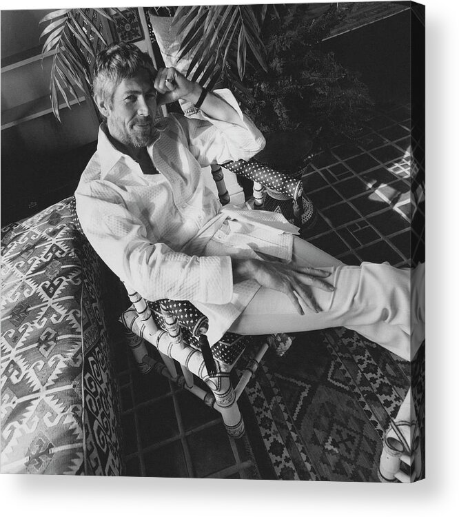Actor Acrylic Print featuring the photograph James Coburn Wearing A Bill Blass Shirt #2 by Henry Clarke
