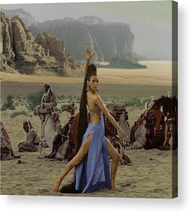Fashion Acrylic Print featuring the photograph Model With Bedouin Desert Patrol In Wadi Rum #1 by Henry Clarke