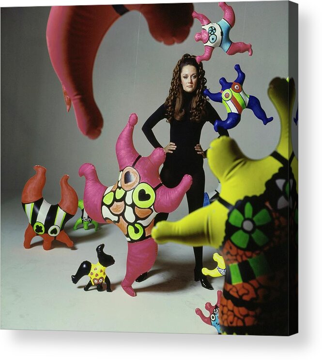 Artist Acrylic Print featuring the photograph Niki De Saint Phalles With Sculptures by Bert Stern