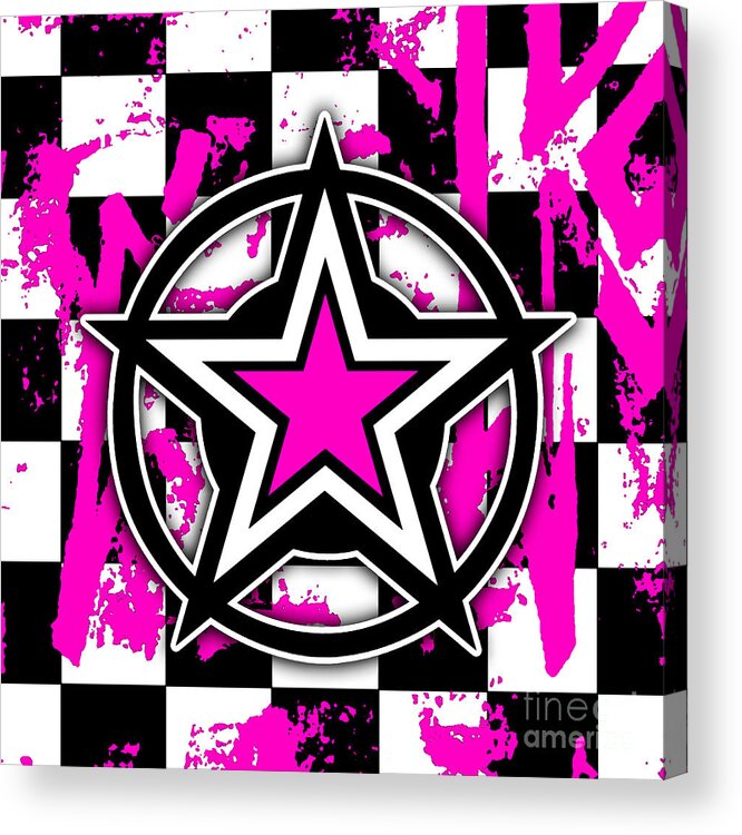 Pink Acrylic Print featuring the digital art Pink Star Checkerboard by Roseanne Jones