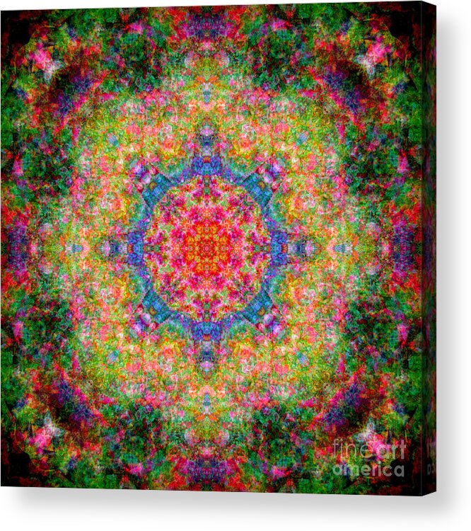 Rainbow Acrylic Print featuring the photograph Rainbow Cosmos Mandala #1 by Susan Bloom