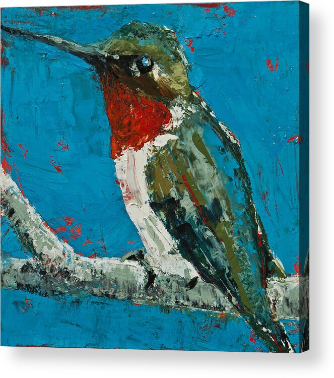 Hummingbird Acrylic Print featuring the painting Ruby-Throated Hummingbird by Jani Freimann