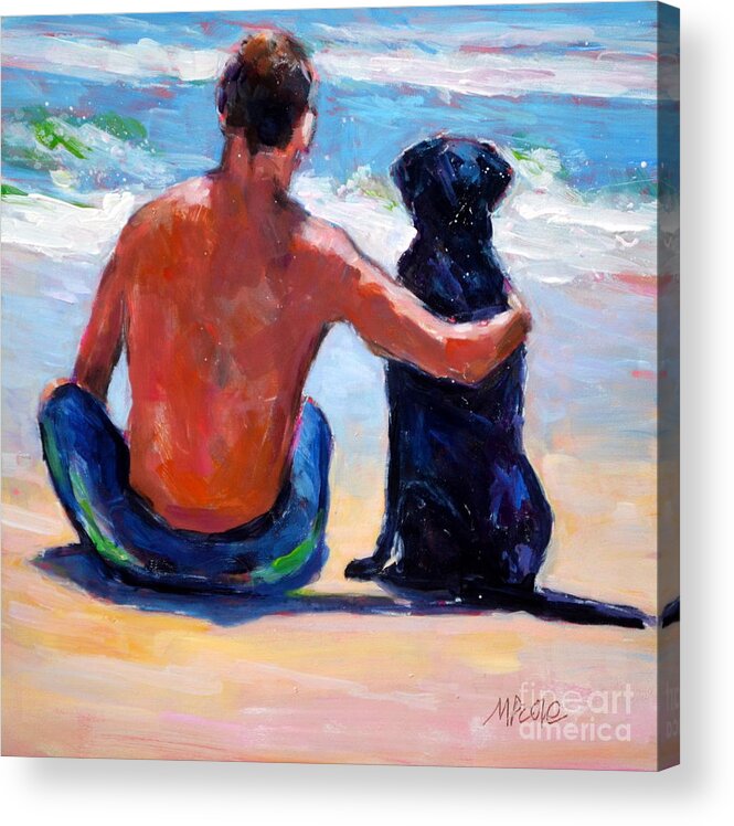 Surf Dog Acrylic Print featuring the painting Sand Sea You Me #1 by Molly Poole