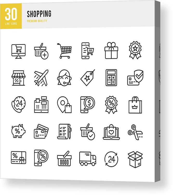 Internet Acrylic Print featuring the drawing Shopping - Thin Line Icon Set #1 by Fonikum