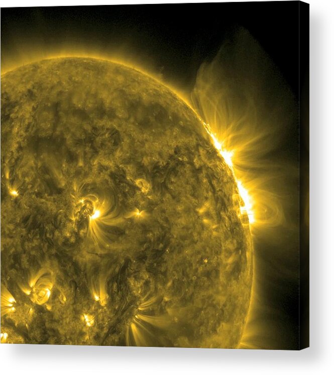 Sun Acrylic Print featuring the photograph Solar flare, SDO ultraviolet image #1 by Science Photo Library